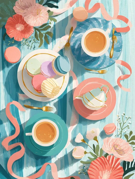 Garden party tea table birthday group card design