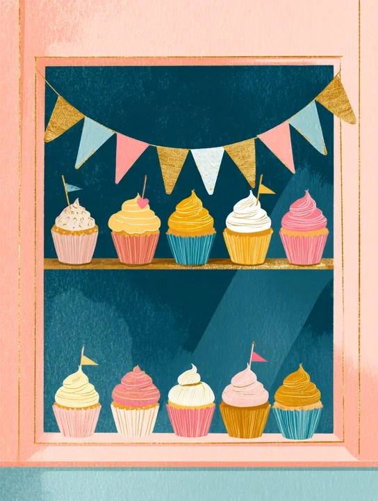 Cupcakes in the window boss's day group card design
