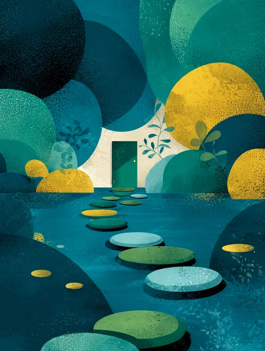 Stepping stones to a small door graduation group card design