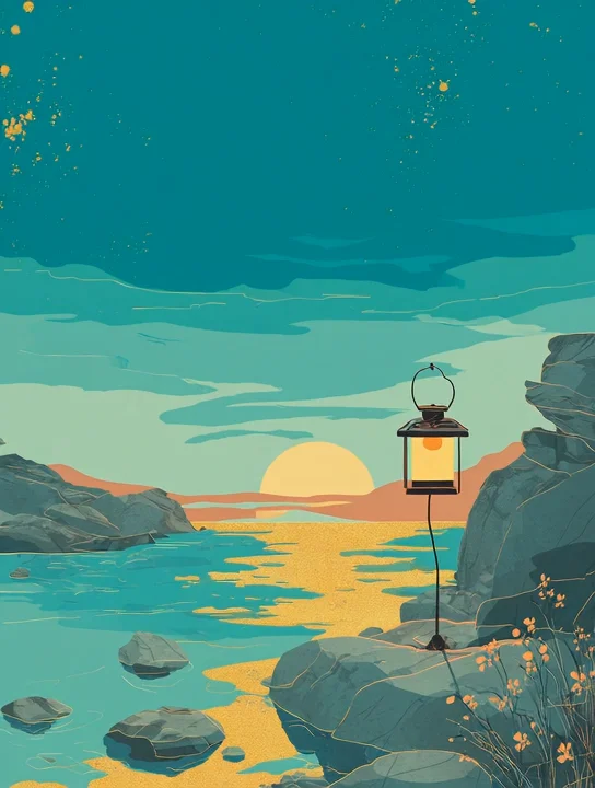 Lantern on the rocky shore sympathy group card design