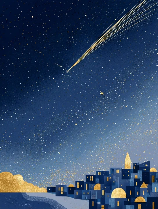 Shooting star over town congratulations group card design