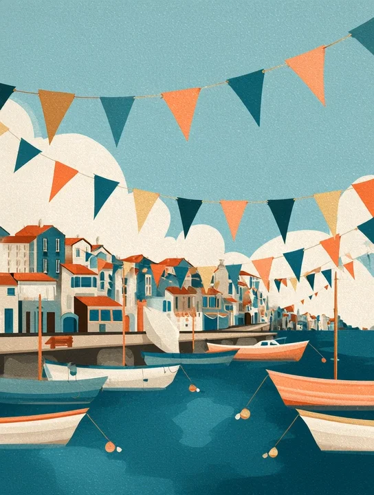 Bunting over the harbor welcome group card design