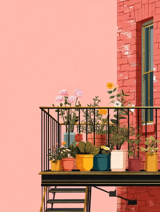 Fire escape flower pots farewell group card design