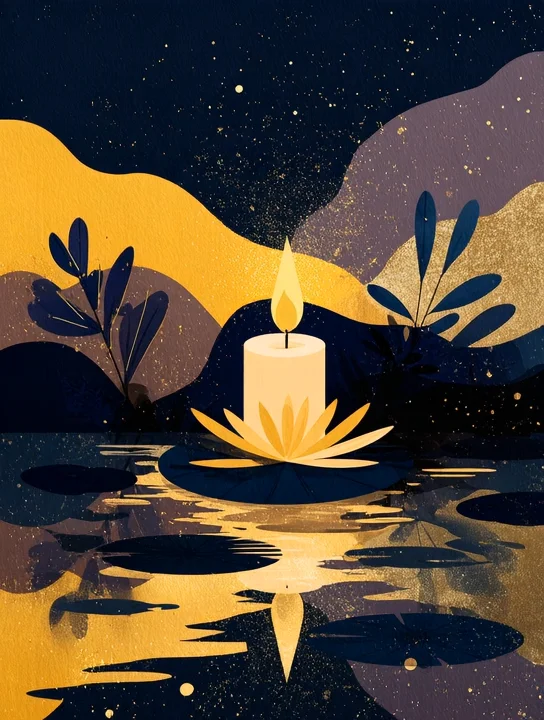 Candle floating on the pond sympathy group card design