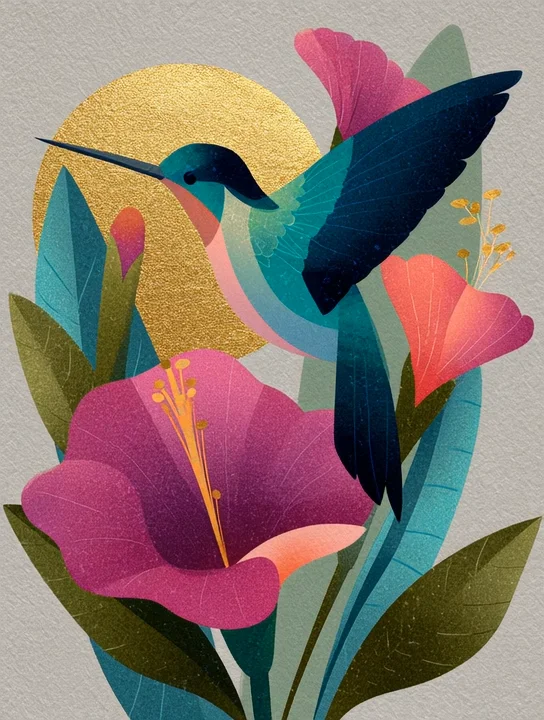 Hummingbird and the flower boss's day group card design