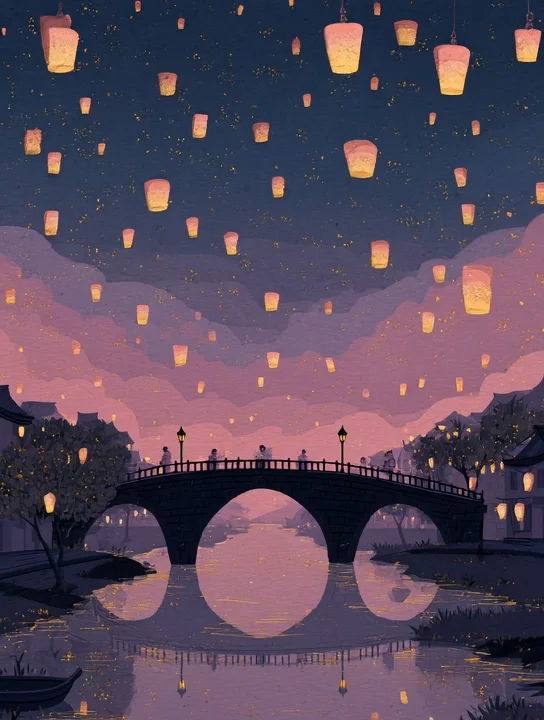 Bridge of lanterns welcome group card design