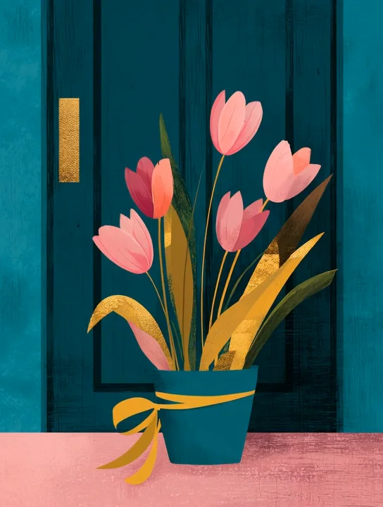 Tulips at the door get well group card design