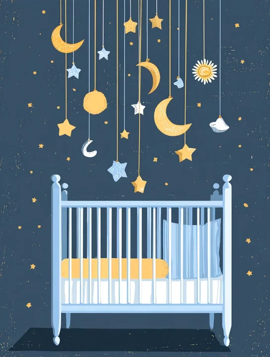 Crib under the stars new baby group card design