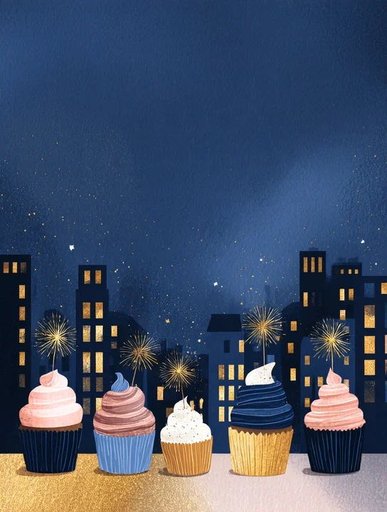 Sparkler cupcakes at dusk birthday group card design