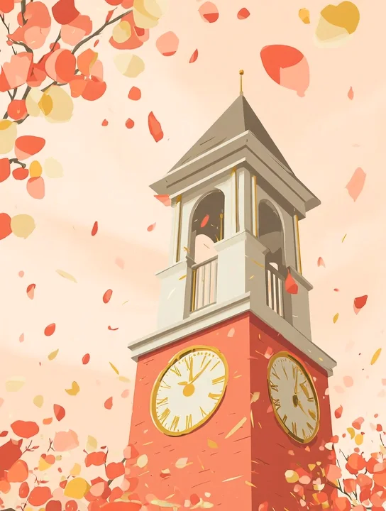 Clock tower in autumn leaves graduation group card design
